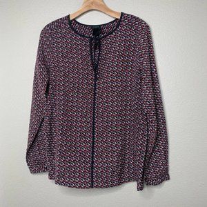 Ann Taylor Size 6 Red Black Tie Neck Blouse Career